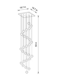 Thumbnail for Side view of the 26-pendant chandelier with square chrome canopy, highlighting its scale and adjustable height.