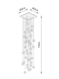 Thumbnail for Side angle of the 36-pendant chandelier with square chrome canopy, highlighting its ethereal glow.