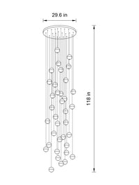 Thumbnail for Front view of the 36-pendant Meteors Crystal Chandelier with round chrome canopy, emphasizing its versatility.