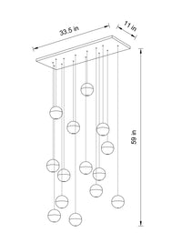 Thumbnail for Top view of the 14-pendant chandelier with rectangular chrome canopy, revealing its symmetrical crystal arrangement.