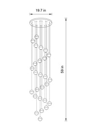 Thumbnail for Front view of the 26-pendant Meteors Crystal Chandelier with round chrome canopy, showcasing its radiant grandeur.