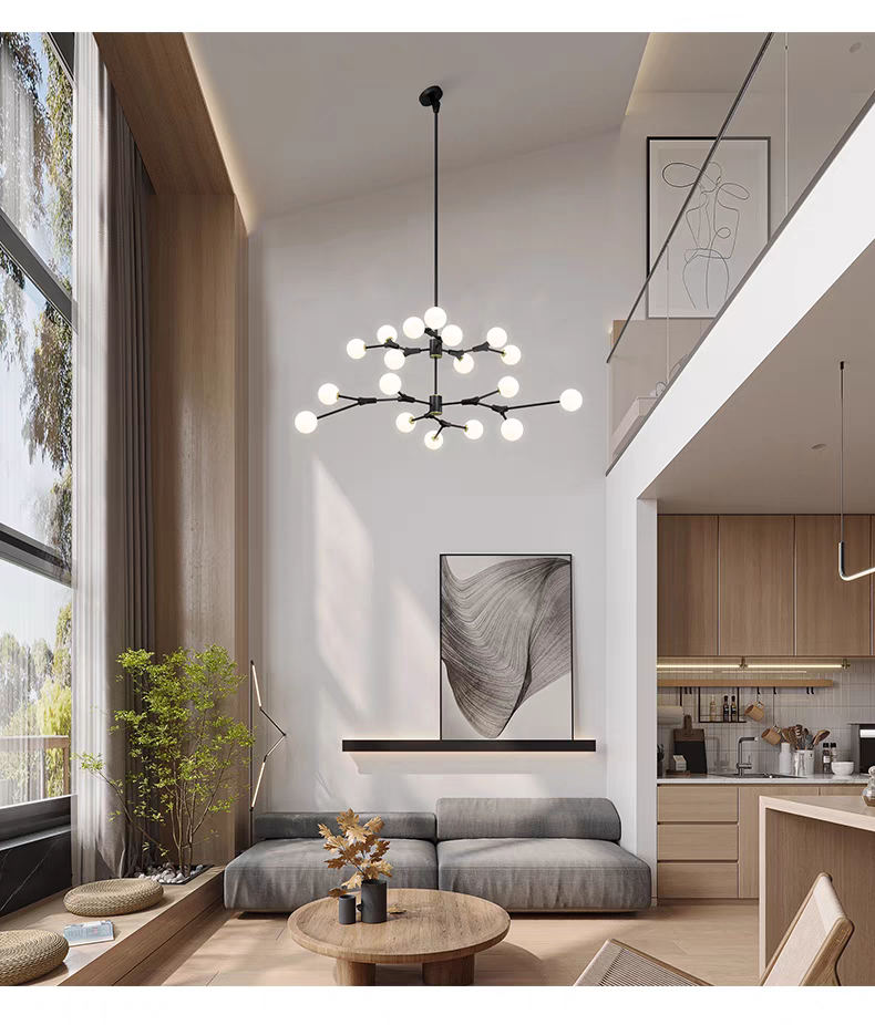 A side perspective of the 18-light Branches Chandelier emphasizes its refined design.