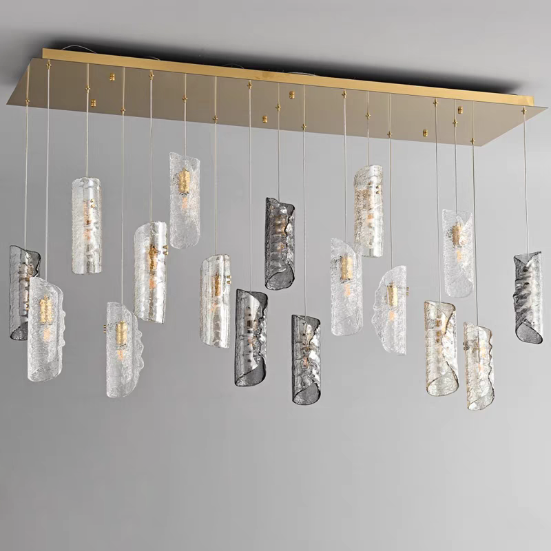 Side view of the 17-light Frosted Glass Chandelier, highlighting its size and the elegance of its design.