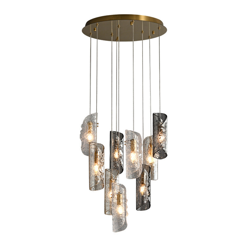 Side profile of the 9-light Frosted Glass Chandelier, emphasizing its sculptural form and light diffusion through the glass.
