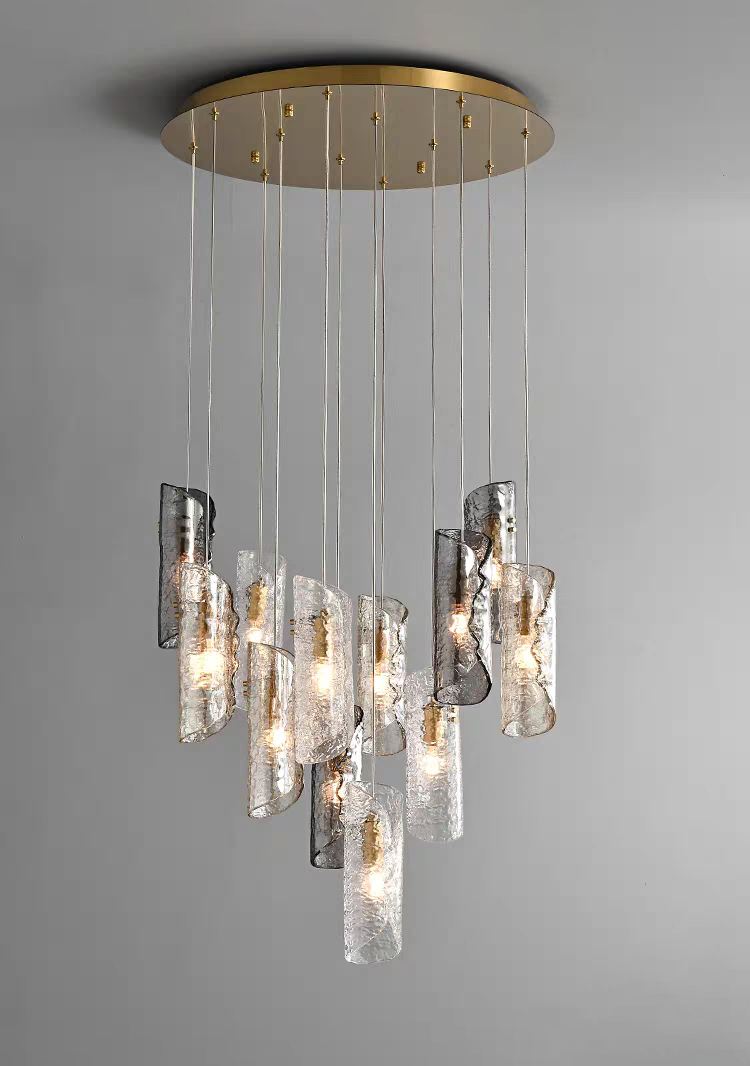 Front image of the 12-light Frosted Glass Chandelier, a larger statement piece with a wide circular canopy.