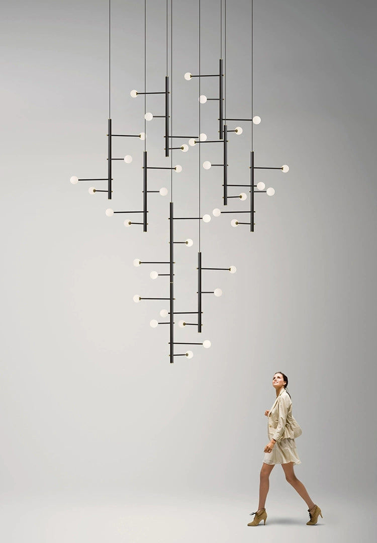 Front view of the 36-light Multi-Light Glass Chandelier in mixed style, showcasing its white glass globes.