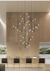 Thumbnail for Lifestyle image of the 36-light mixed style chandelier in a grand dining room, creating a serene ambiance.