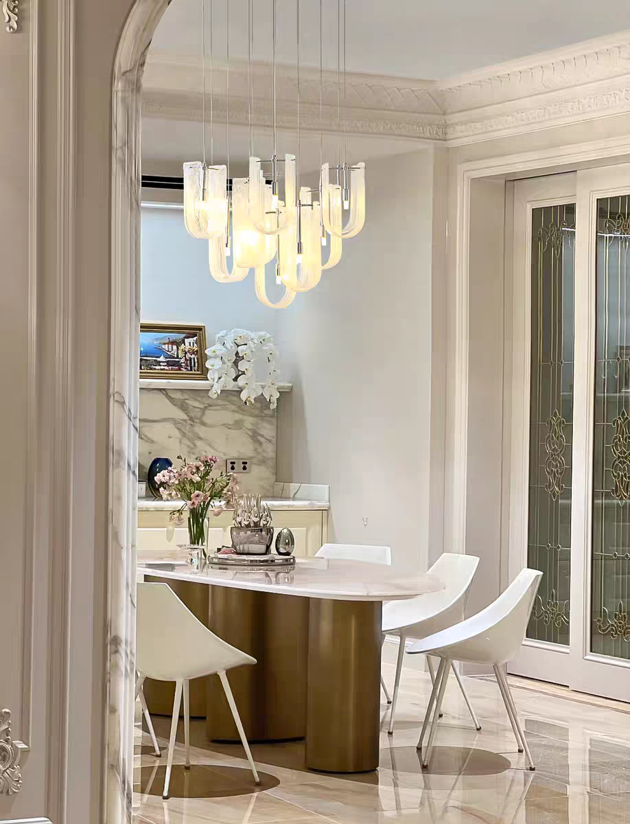 Nebula Wave Chandelier with LED bulbs, energy-efficient lighting