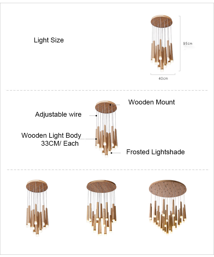 Matchstick Shape Chandelier | Wooden LED | Aurorae