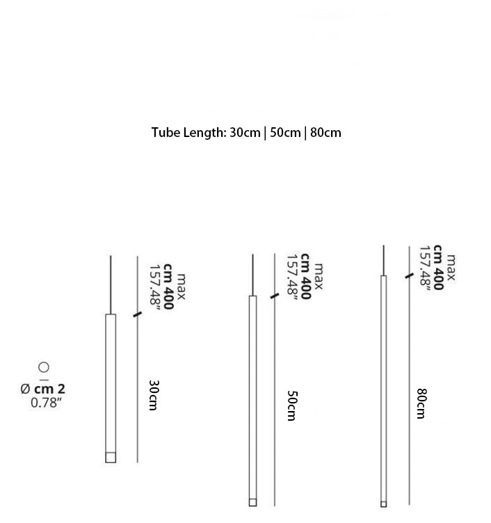 Comparison image of the Cluster Tube Pendant Light in 3 tubes length, showcasing customization options.