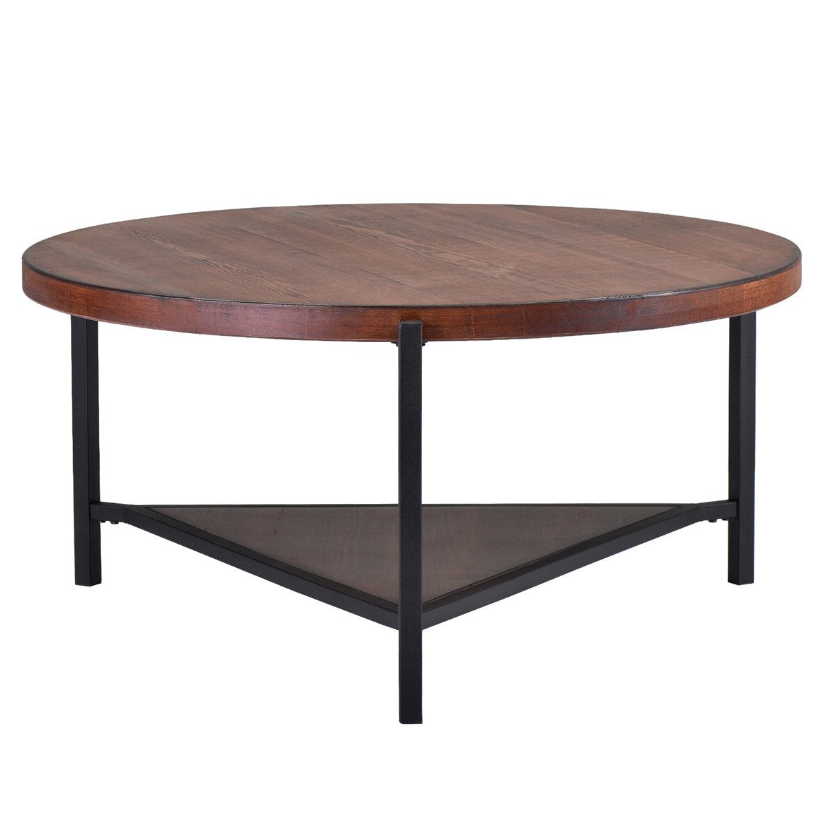 Coffee Table Round Industrial Design Metal Legs with Storage Open Shelf for Living Room