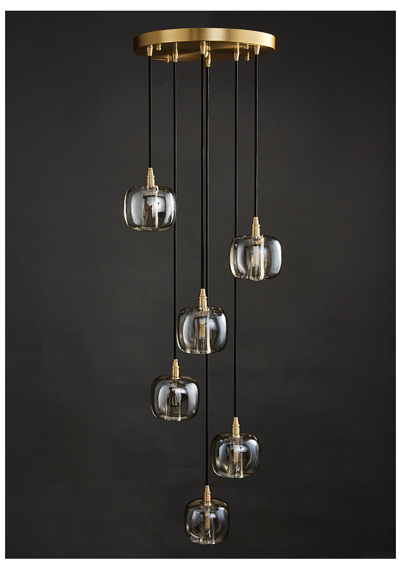 Top view of the 6-light pendant lights with round canopy, illustrating their expansive light coverage.
