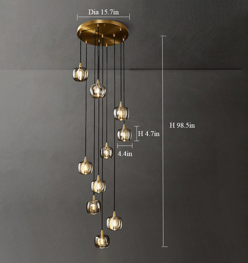Front view of the 10-light Crystal Brass Pendant Lights, showcasing their larger scale and elegant design.