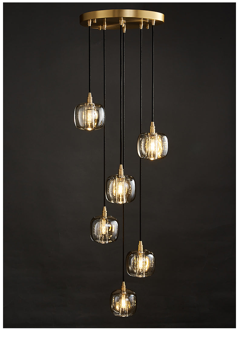 Top view of the 6-light pendant lights with round canopy, revealing their elegant arrangement.