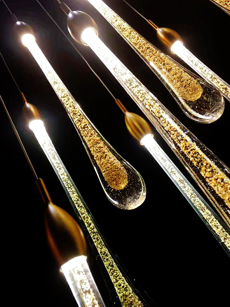 A broad view illustrating the transformative elegance the celestial crystal chandelier brings to a spacious, refined interior.