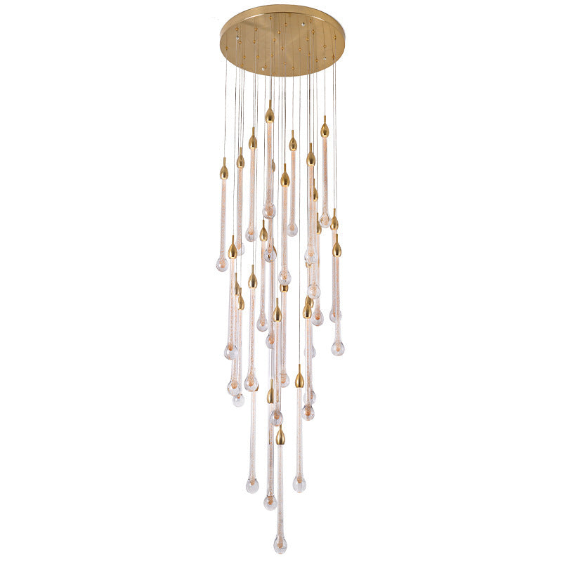 Focus on the elegant ceiling mount and delicate suspension chains of the grand celestial crystal fixture.