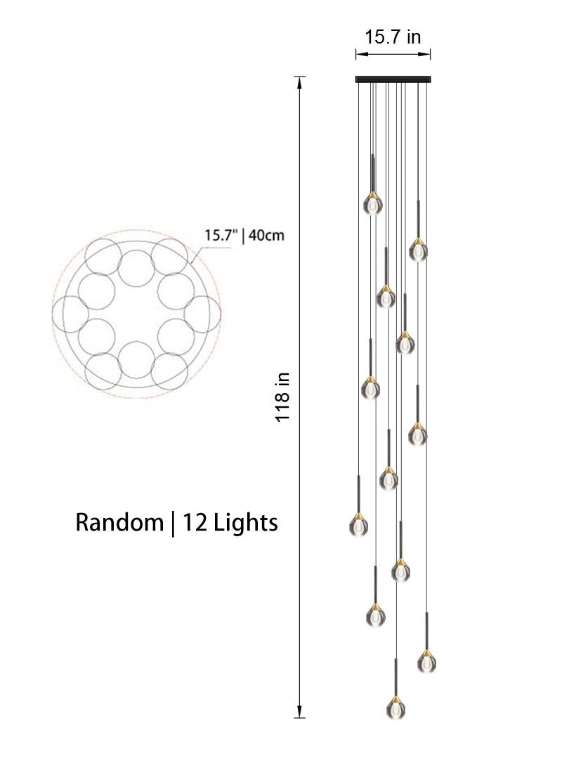Front view of the 12-light Sculptural Crystal Pendant Light in random style, ideal for larger spaces.