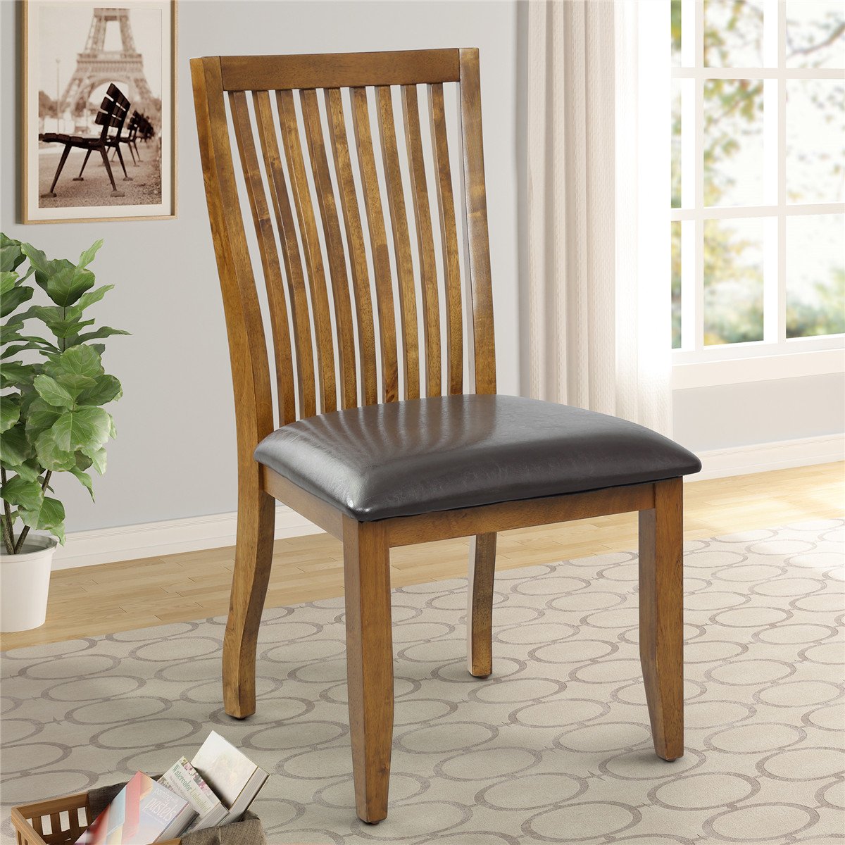 Dining Chair Set with PU Covered Cushion and Solid Wood Legs | Set of 4 | Chairs Only