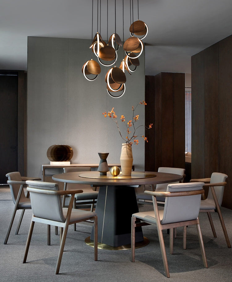 Double Moon Pendant Light | Wood & Brass LED | Aurorae