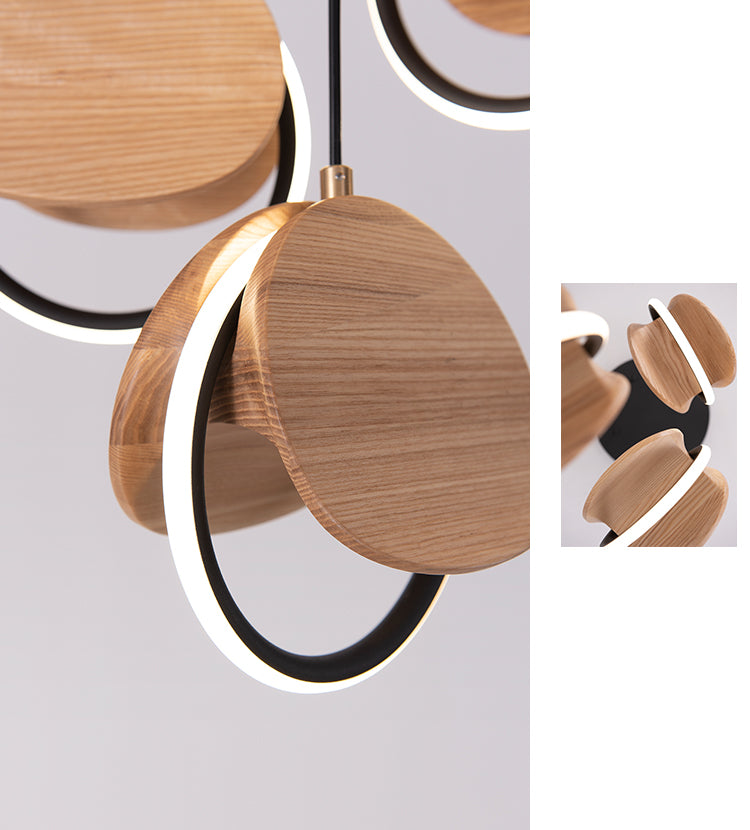 Double Moon Pendant Light | Wood & Brass LED | Aurorae