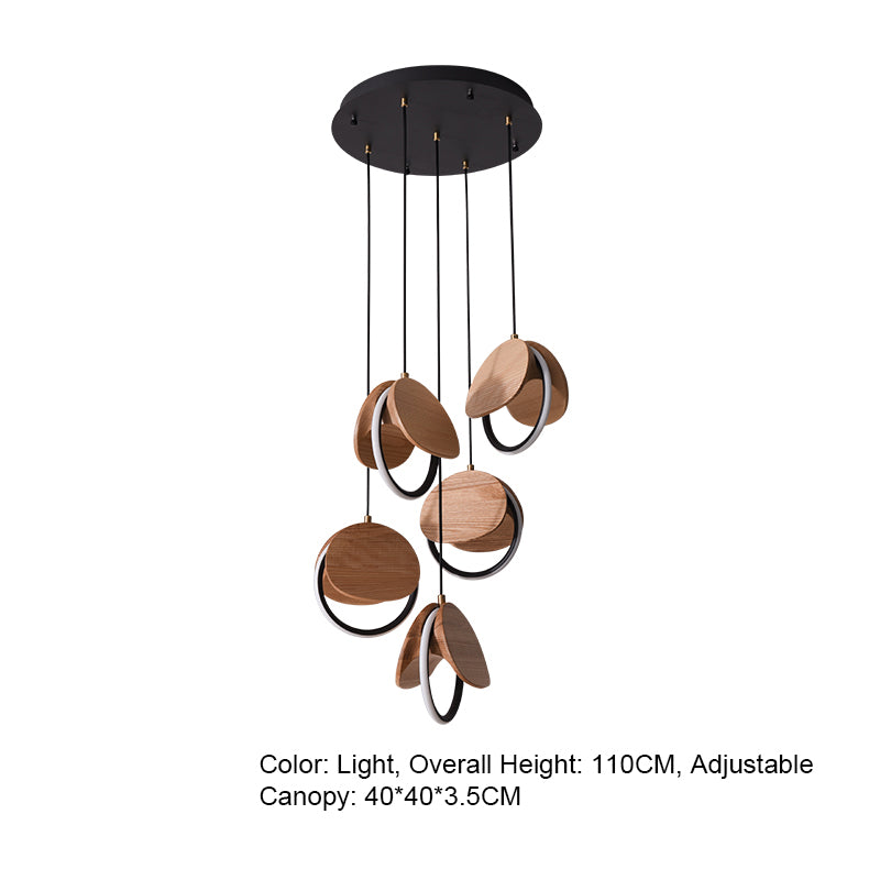 Double Moon Pendant Light | Wood & Brass LED | Aurorae