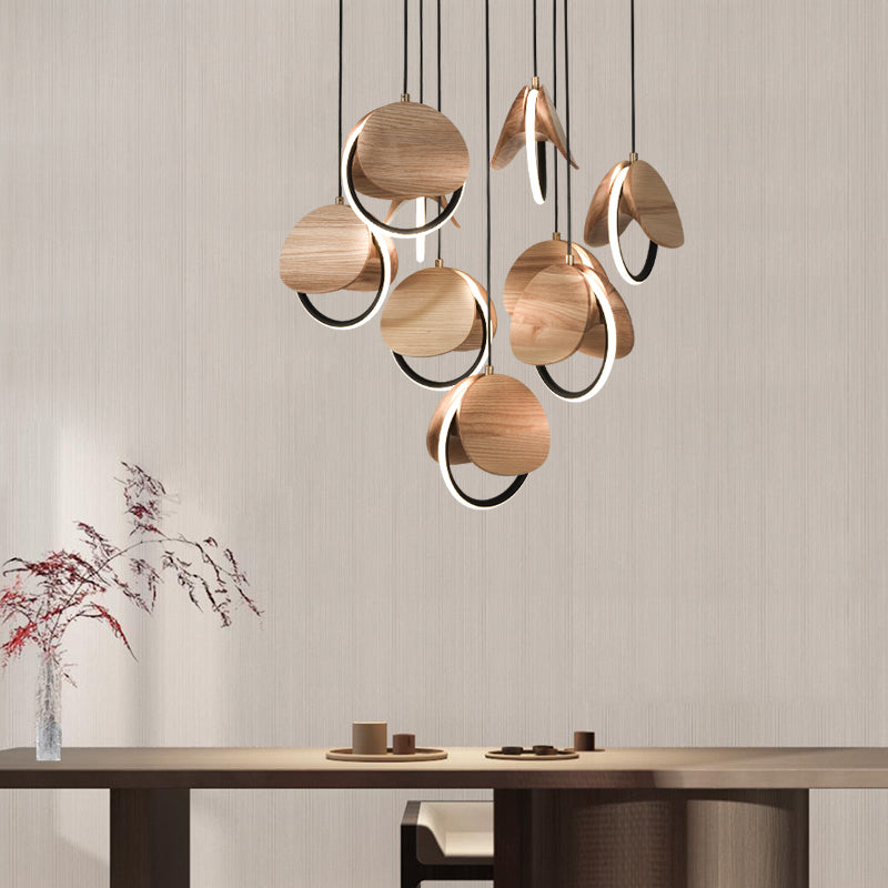 Double Moon Pendant Light | Wood & Brass LED | Aurorae