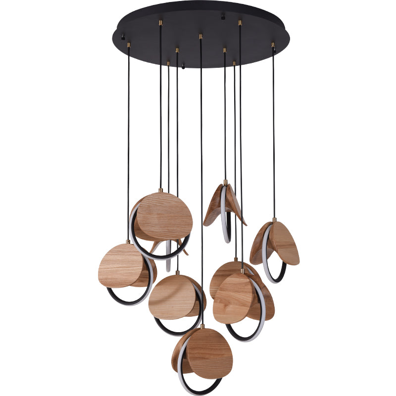 Double Moon Pendant Light | Wood & Brass LED | Aurorae