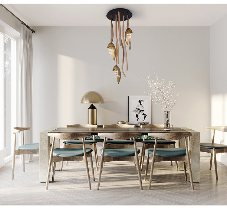 Elf Pendant Light | Grand Wood & Brass Sculpture | Aurorae