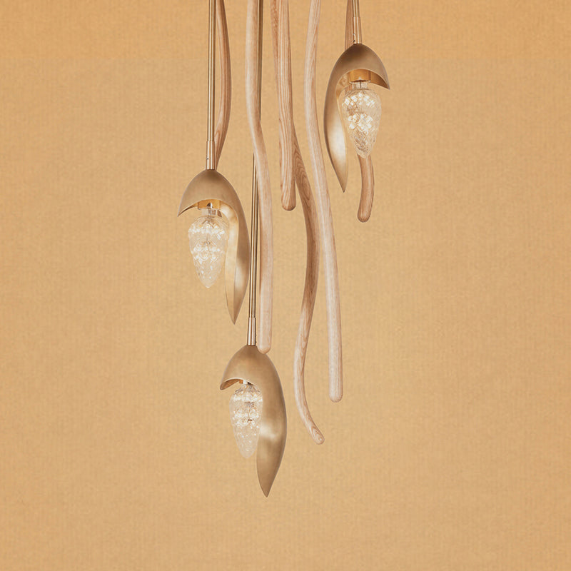 Elf Pendant Light | Grand Wood & Brass Sculpture | Aurorae