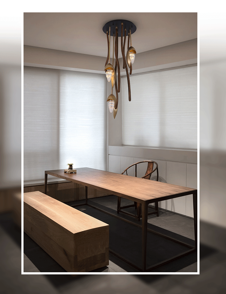 Elf Pendant Light | Grand Wood & Brass Sculpture | Aurorae
