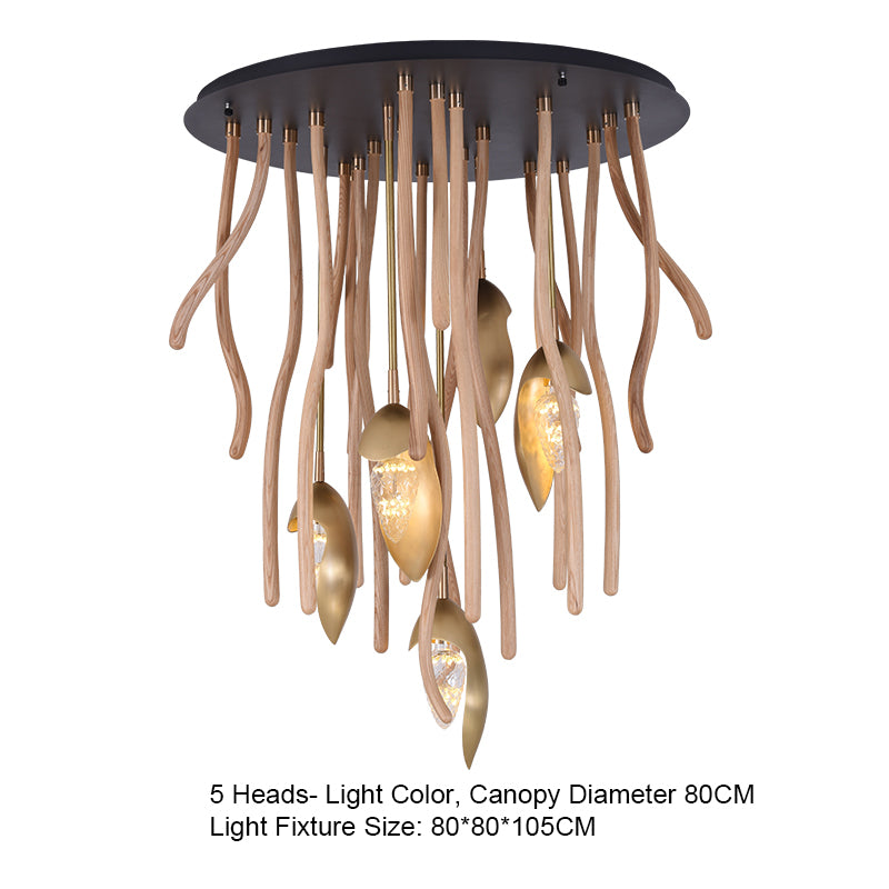 Elf Pendant Light | Grand Wood & Brass Sculpture | Aurorae