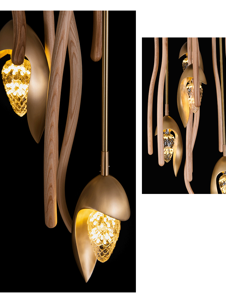 Elf Pendant Light | Grand Wood & Brass Sculpture | Aurorae