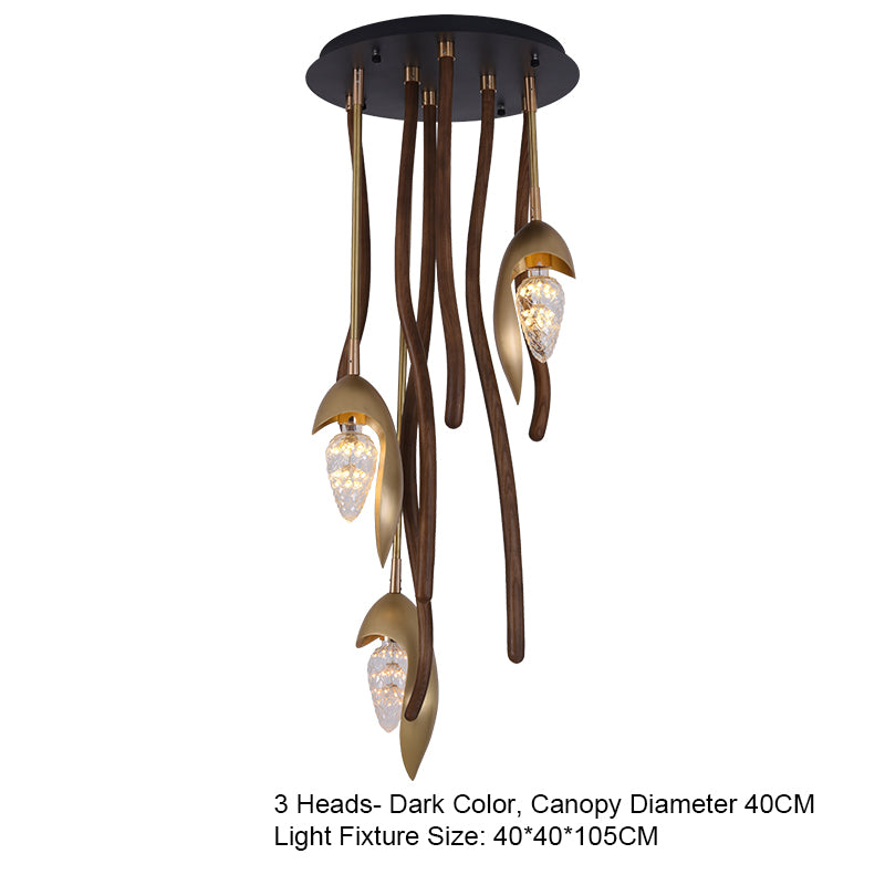 Elf Pendant Light | Grand Wood & Brass Sculpture | Aurorae
