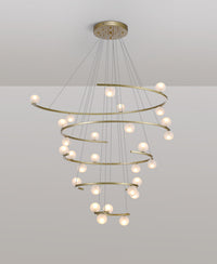 Thumbnail for Front view of the 28-light Eternity LED Chandelier with gold canopy, showcasing its tiered glass globes.