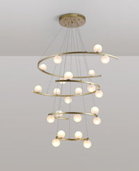 Thumbnail for Side angle of the 22-light chandelier, highlighting adjustable cables and warm LED glow.