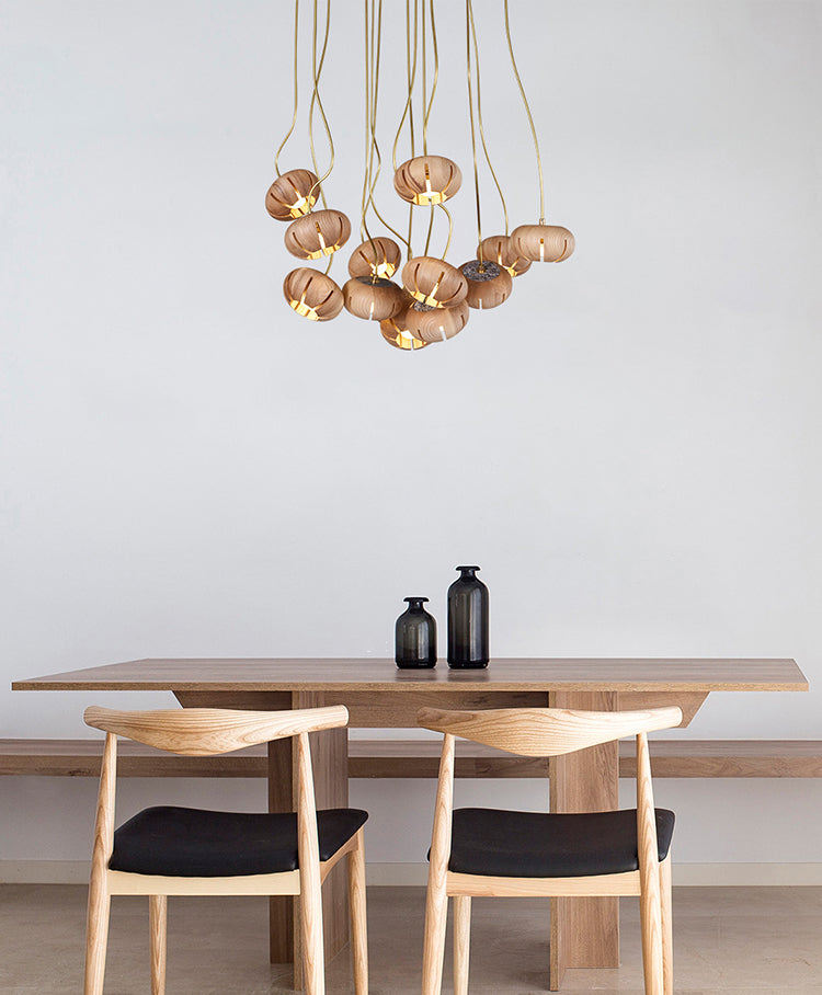 Flower Wooden Chandelier | Natural Brass LED | Aurorae