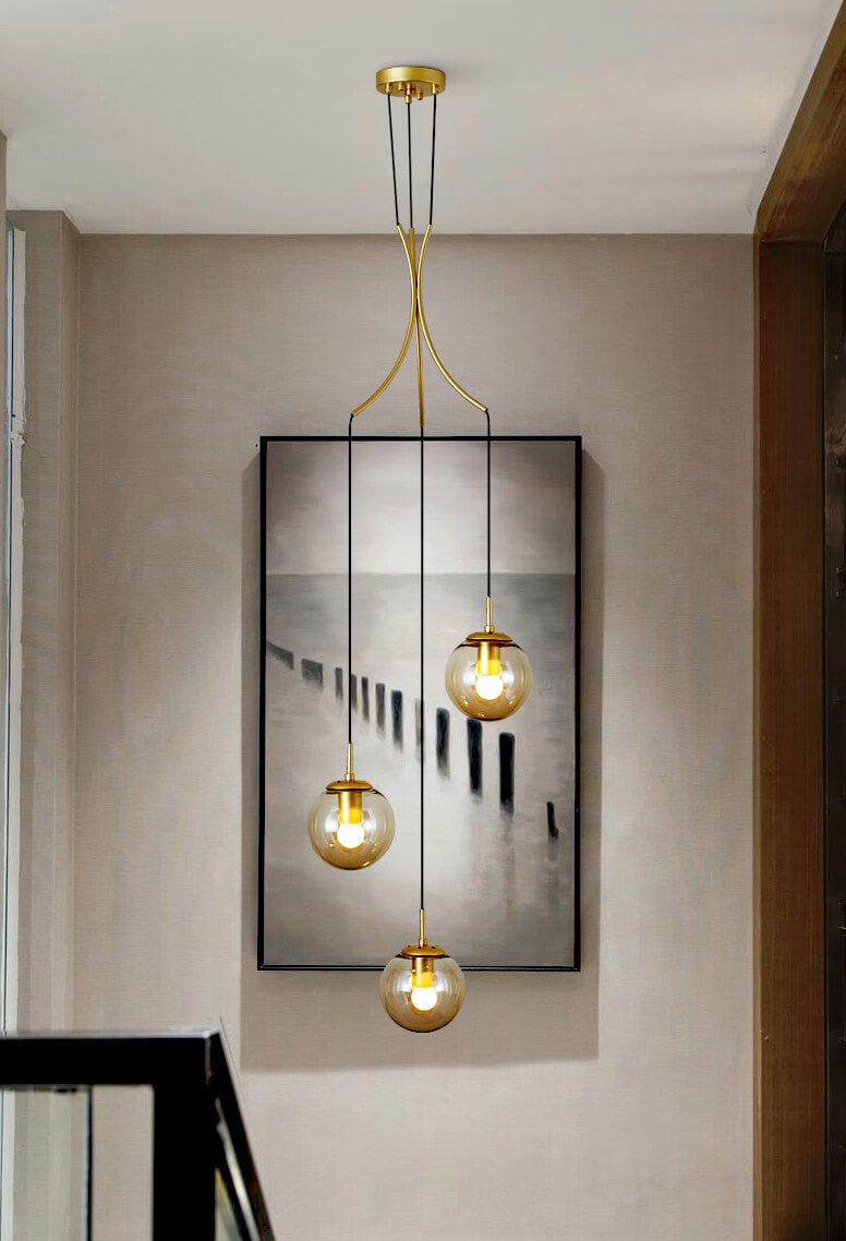 Glass Ball Pendant Light in Cognac | Amber LED | Aurorae