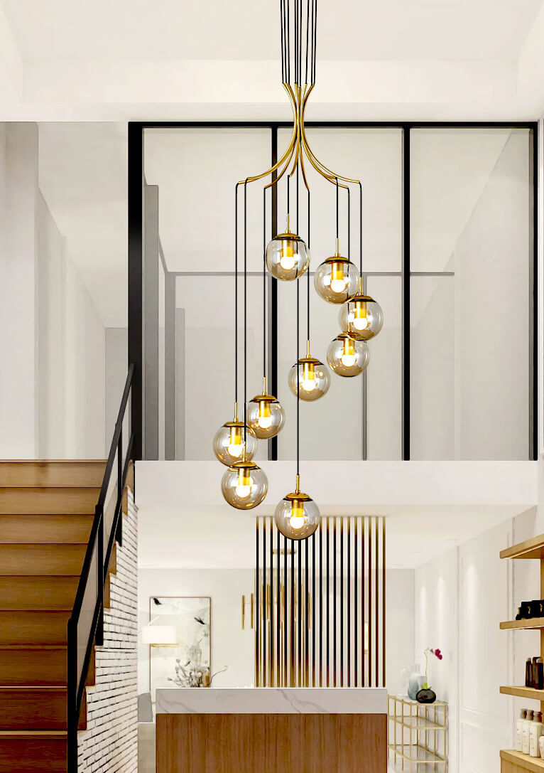 Glass Ball Pendant Light in Cognac | Amber LED | Aurorae