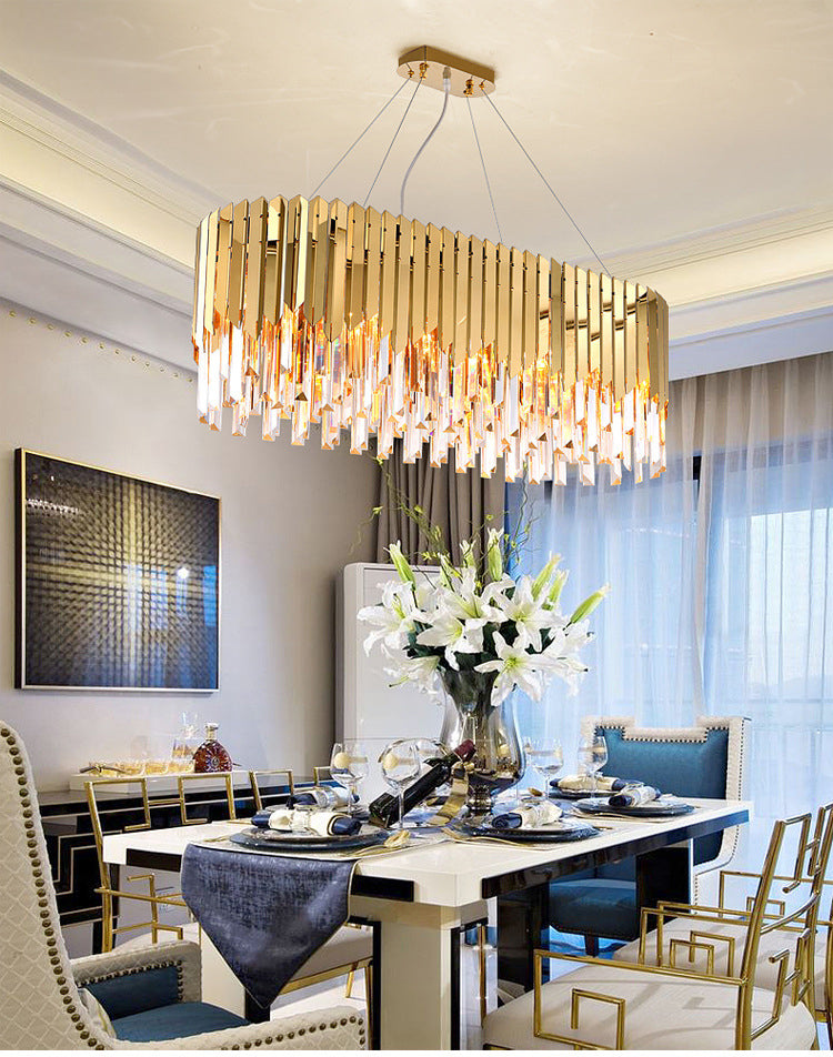 Golden Rectangular French Crystal Chandelier | LED | Aurorae