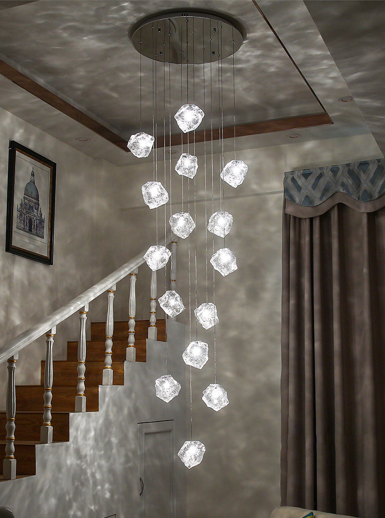 Image of the 15-light chandelier with dimmed lighting, showcasing its customizable ambiance.