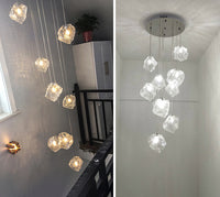 Thumbnail for Front view of the 8-light Petrified Radiance Chandelier, showcasing its geometric stone glass design.
