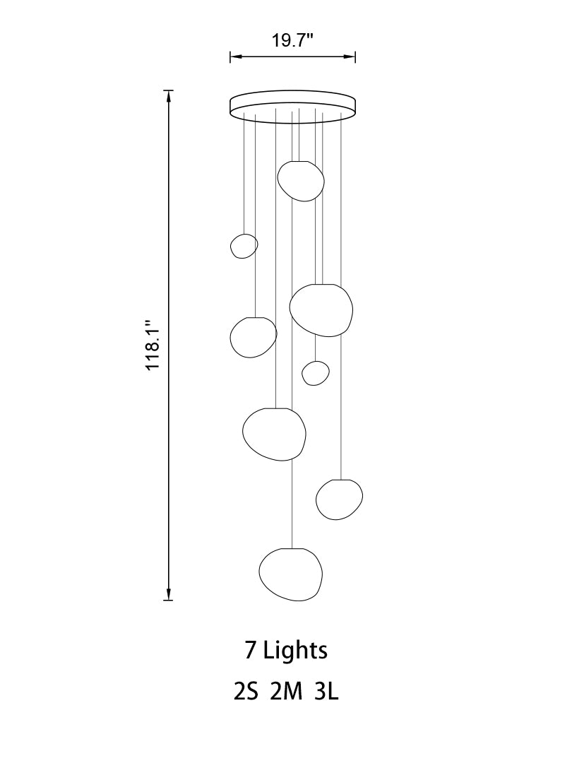The 7-pendant configuration in a stylish living room, adding timeless elegance to the space.