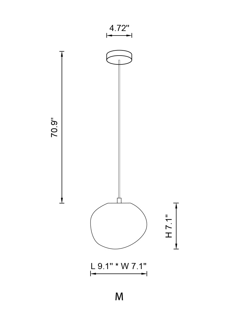 Front view of the single medium Gregg Pendant Lamp, showcasing its organic, pebble-like glass shade.