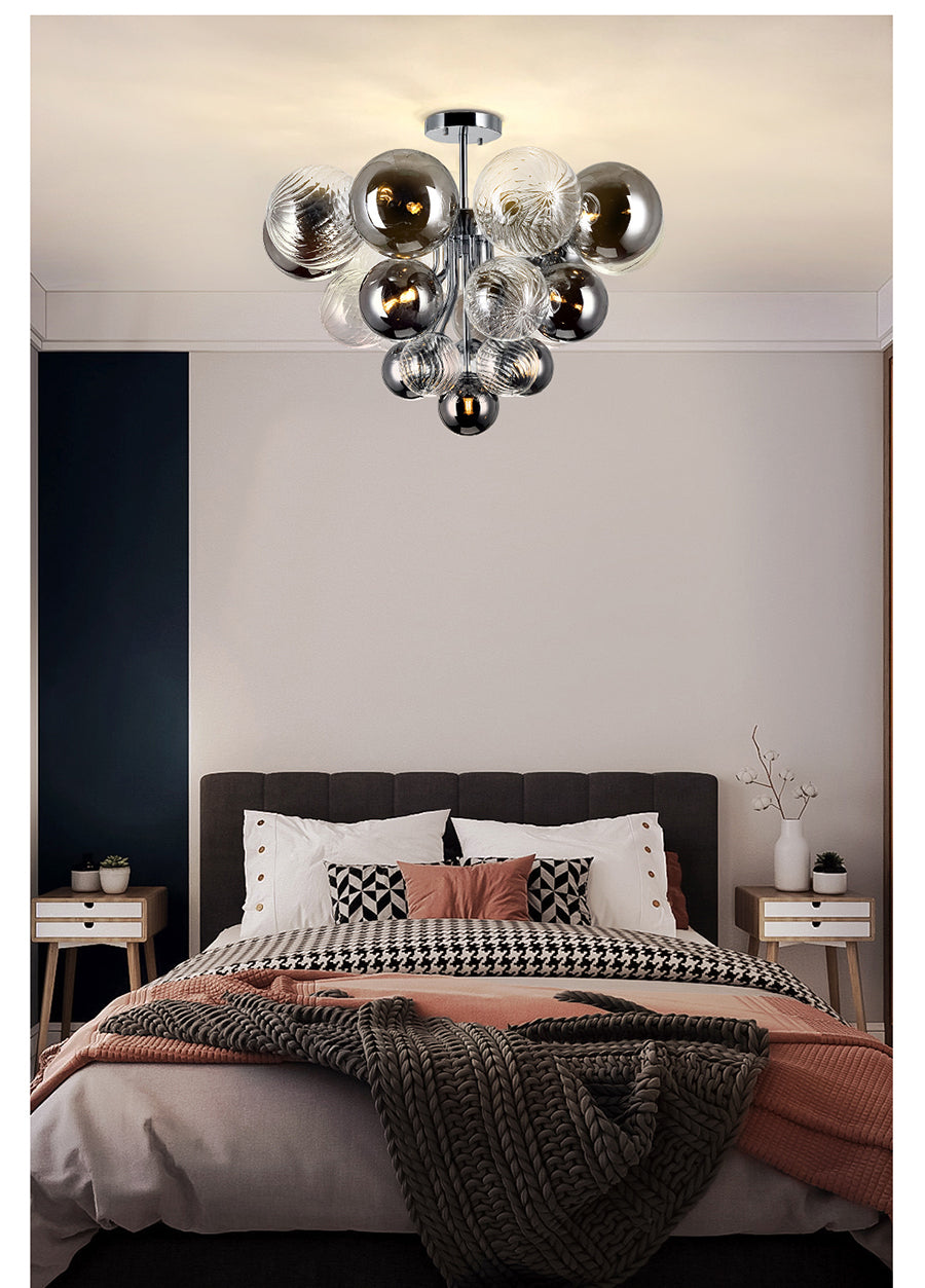 Magic Glass Chandelier with 19 lights in a minimalist bedroom, showcasing versatility.