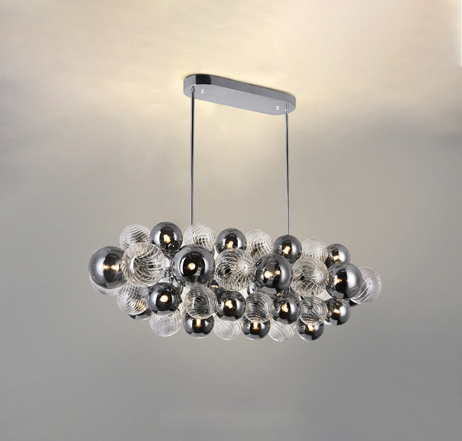 Front view of the 28-light Magic Glass Chandelier with rectangular mount, showcasing its linear design.