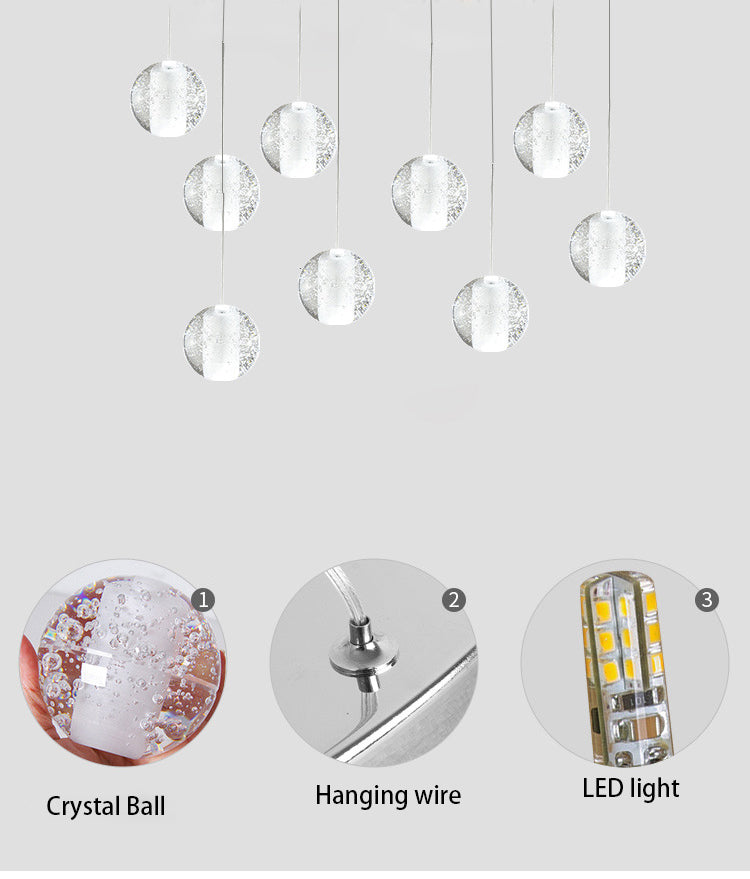 Close-up of the crystal spheres and G4 LED bulbs, showcasing premium craftsmanship.
