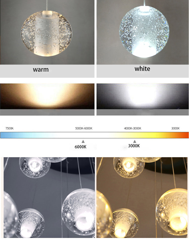 Close-up of the G4 LED lighting within the crystal spheres, emphasizing energy efficiency.