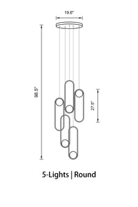 Thumbnail for Front view of the Modern Minimalist Chandelier in gold finish with 5 lights, showcasing its sleek round silhouette and frosted glass shades.