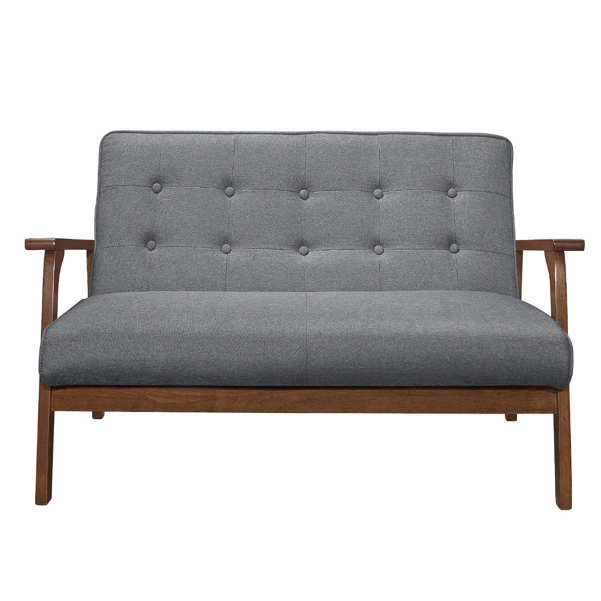 Modern Solid Loveseat Sofa Upholstered Fabric 2-Seat Couch Dark Gray
