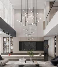 Thumbnail for Side angle of the 36-light mixed style chandelier, highlighting its height and light diffusion.